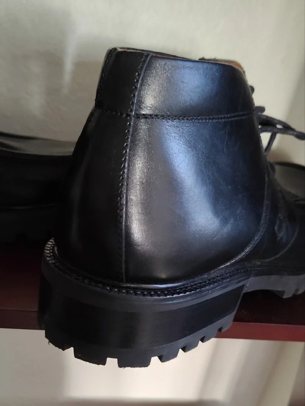 Kenneth Cole Reaction Black Leather Chukka Boots with Brown Collar Accent